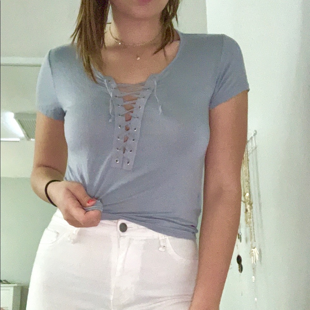 Garage blue tie up shirt